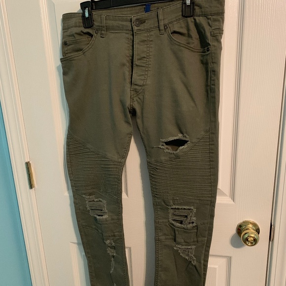 olive biker jeans